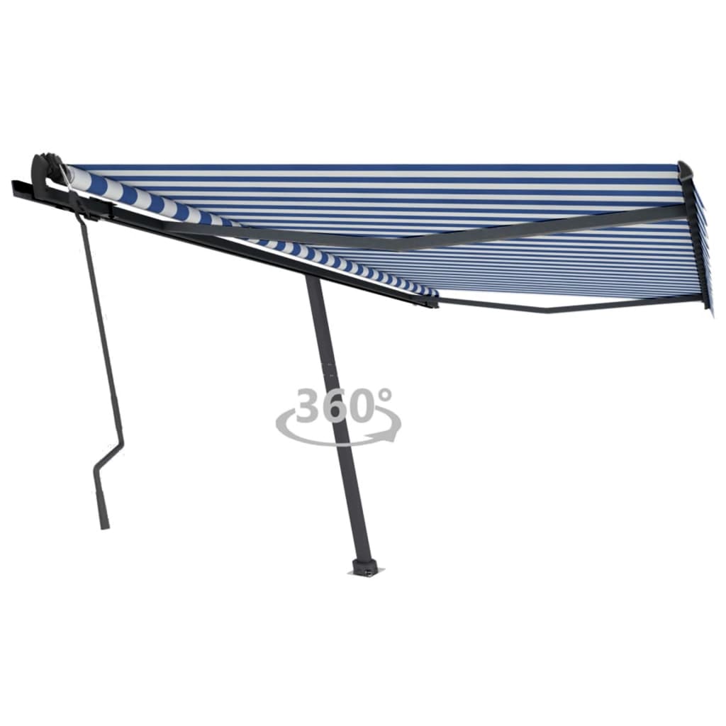 vidaXL Freestanding Manual Retractable Awning 450x350 cm Blue/White