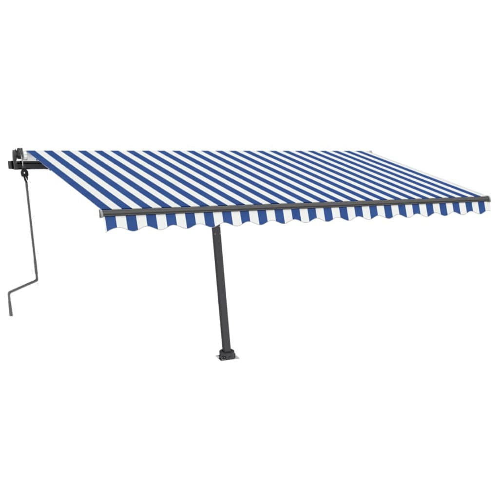 vidaXL Freestanding Manual Retractable Awning 450x350 cm Blue/White