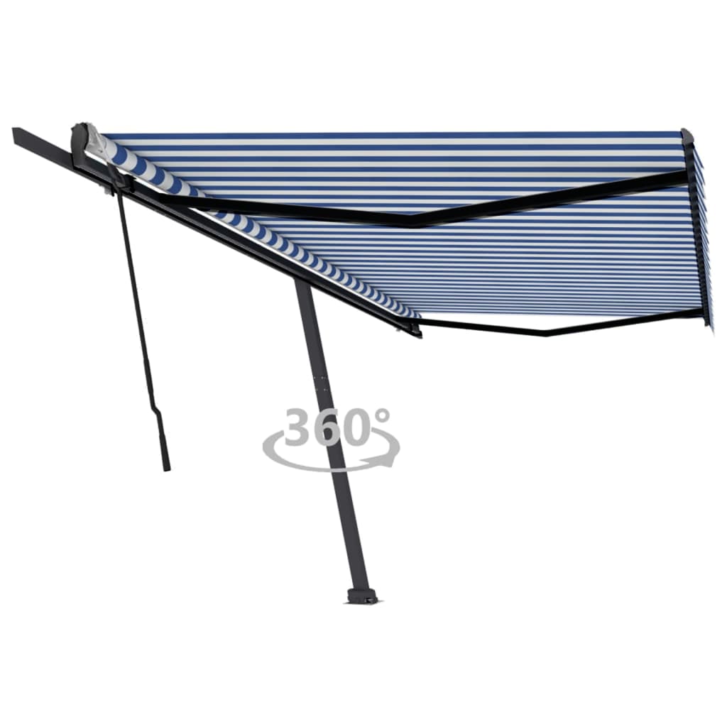 vidaXL Freestanding Manual Retractable Awning 500x350 cm Blue/White