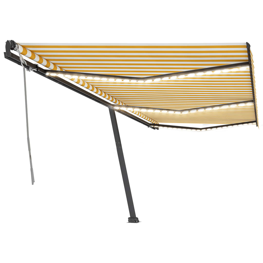 vidaXL Manual Retractable Awning with LED 600x350 cm Yellow and White