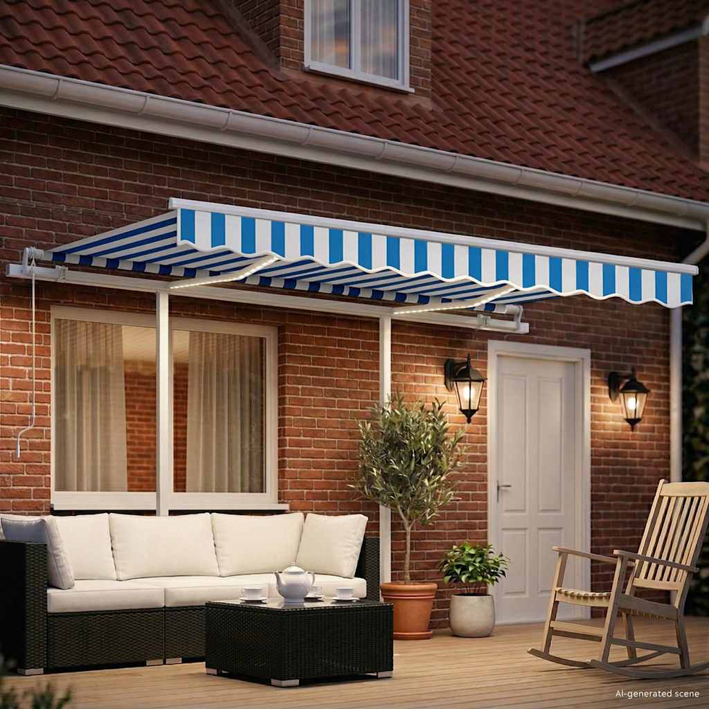 3069921 vidaXL Manual Retractable Awning with LED 3,5x2,5 m Blue and White (313200+46845+315093)