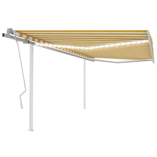 vidaXL Manual Retractable Awning with LED 4x3 m Yellow and White