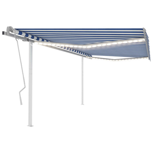 vidaXL Manual Retractable Awning with LED 4.5x3.5 m Blue and White