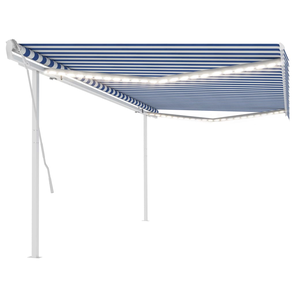 vidaXL Manual Retractable Awning with LED 5x3.5 m Blue and White