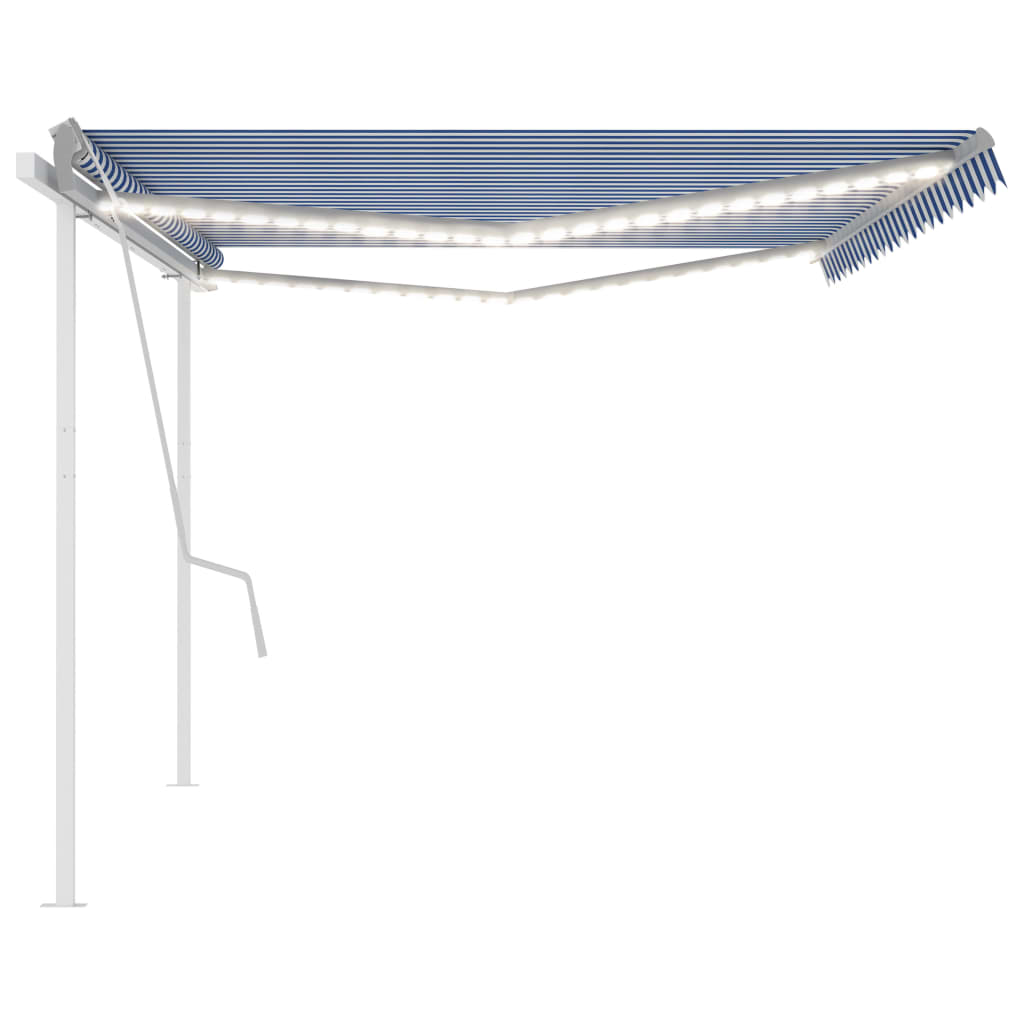 vidaXL Manual Retractable Awning with LED 5x3.5 m Blue and White