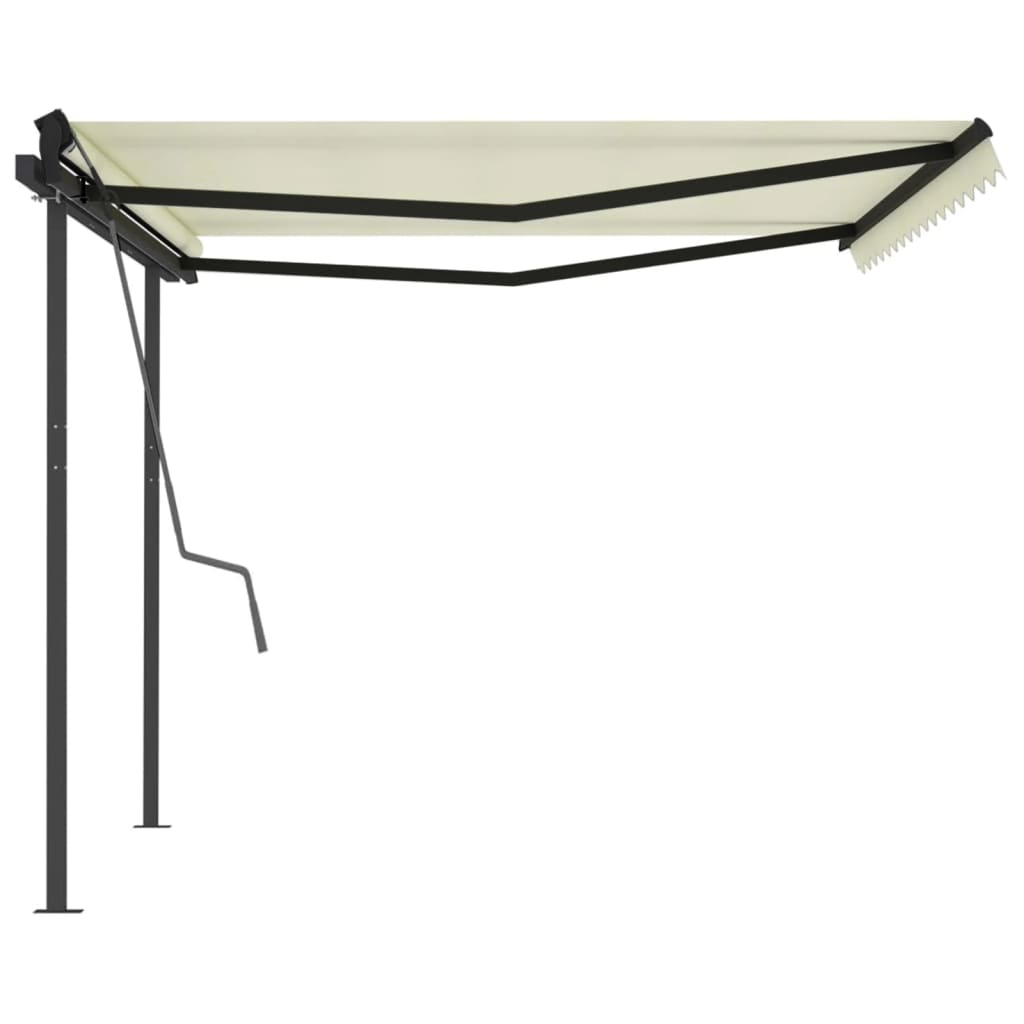 vidaXL Manual Retractable Awning with Posts 4.5x3 m Cream