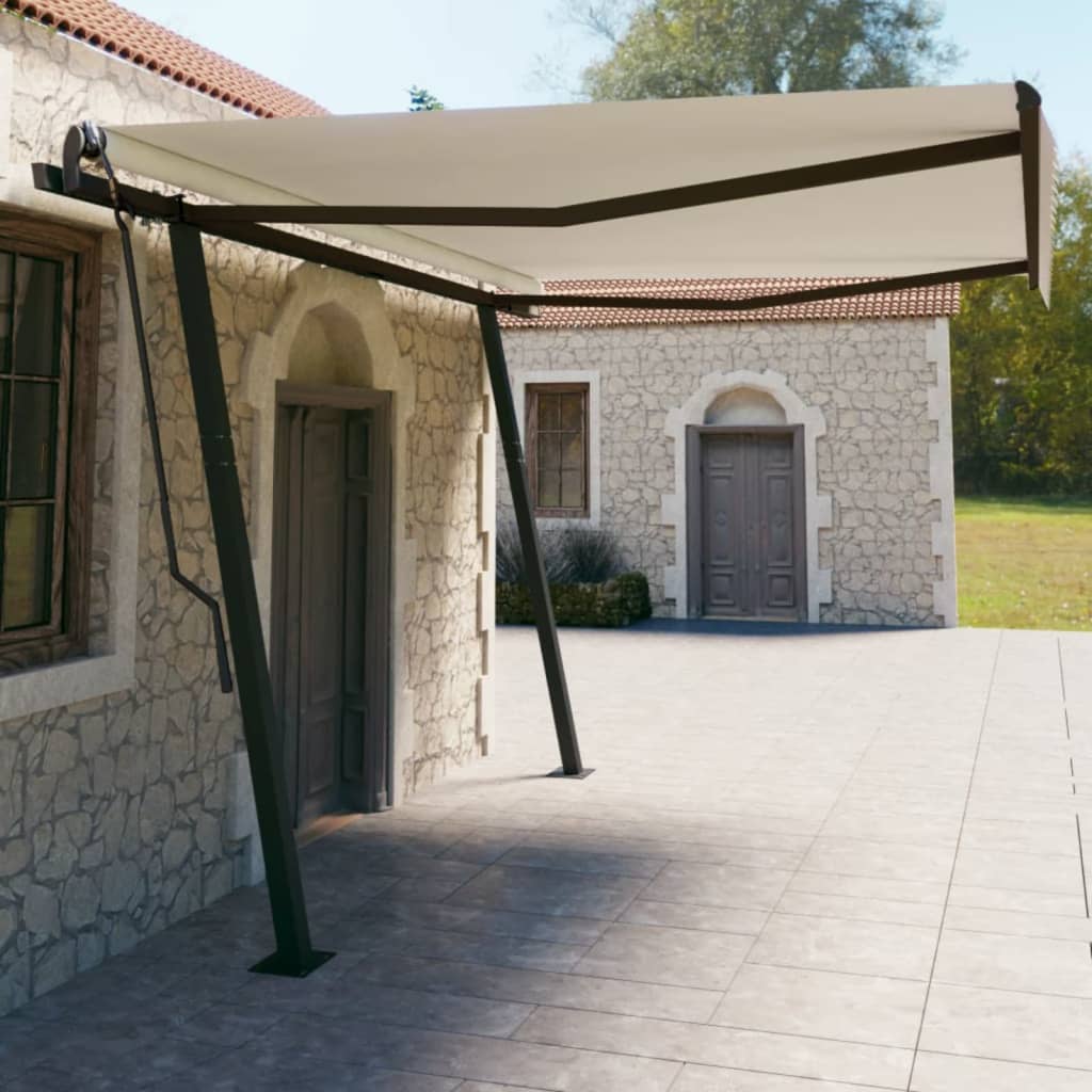 vidaXL Manual Retractable Awning with Posts 4.5x3 m Cream