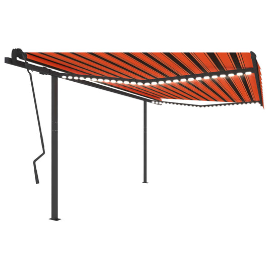 vidaXL Manual Retractable Awning with LED 4.5x3.5 m Orange and Brown