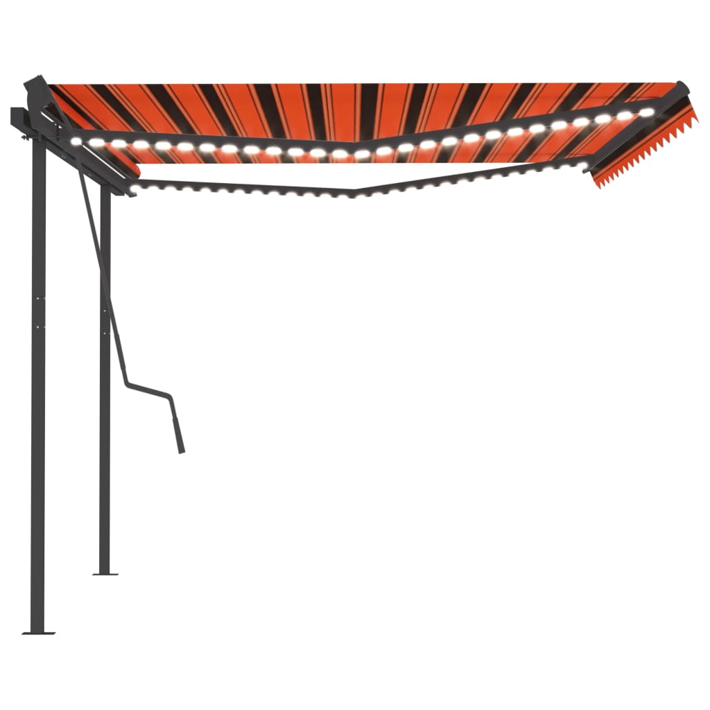 vidaXL Manual Retractable Awning with LED 4.5x3.5 m Orange and Brown