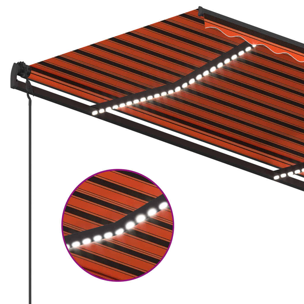 vidaXL Manual Retractable Awning with LED 4.5x3.5 m Orange and Brown