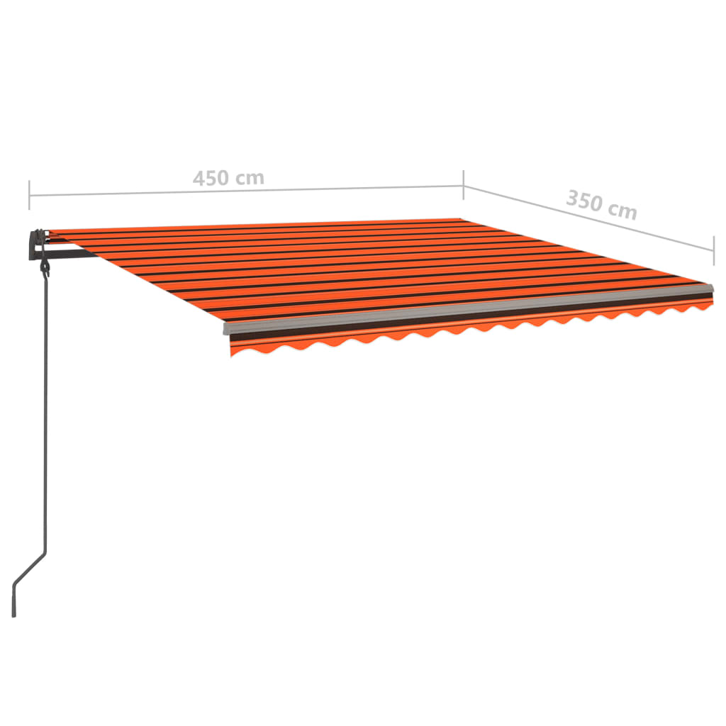 vidaXL Manual Retractable Awning with LED 4.5x3.5 m Orange and Brown