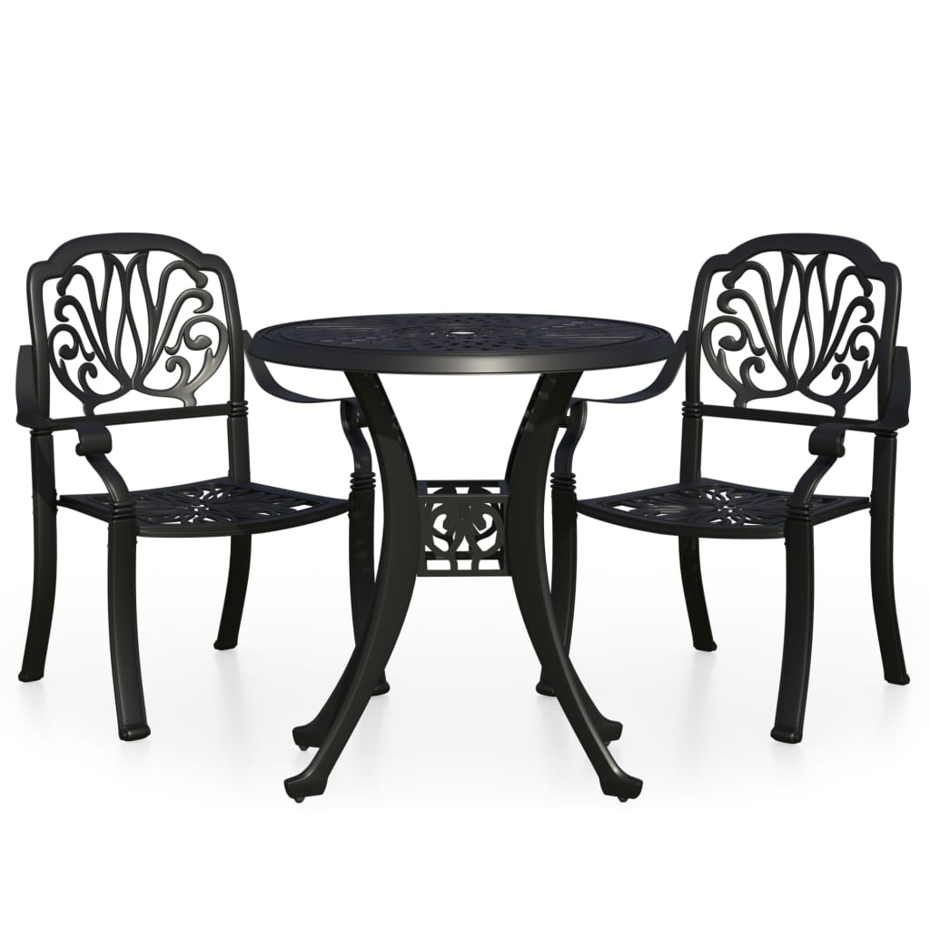 vidaXL 3 Piece Bistro Set Cast Aluminium Black