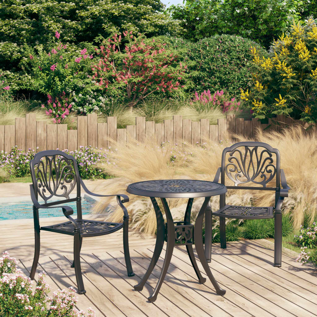 vidaXL 3 Piece Bistro Set Cast Aluminium Black