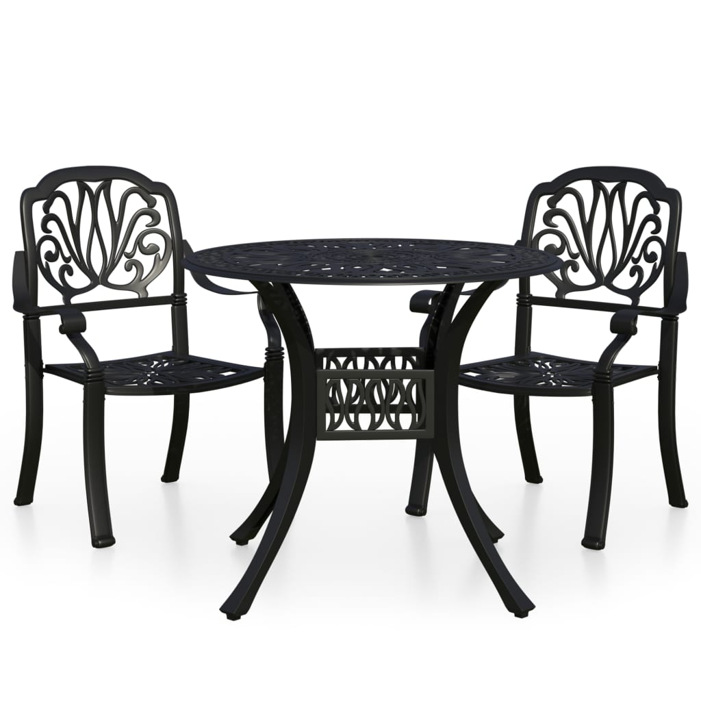 vidaXL 3 Piece Bistro Set Cast Aluminium Black