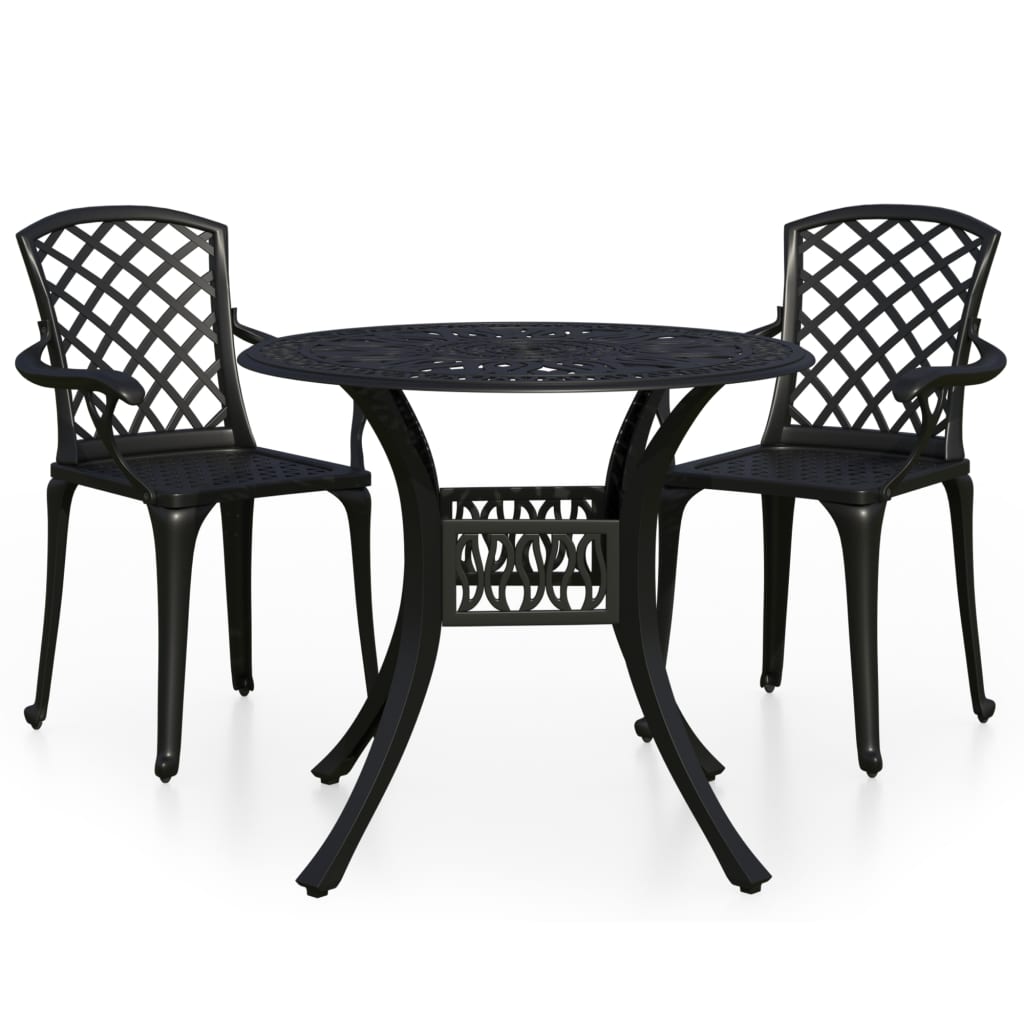 vidaXL 3 Piece Bistro Set Cast Aluminium Black