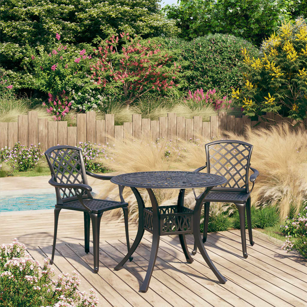 vidaXL 3 Piece Bistro Set Cast Aluminium Black