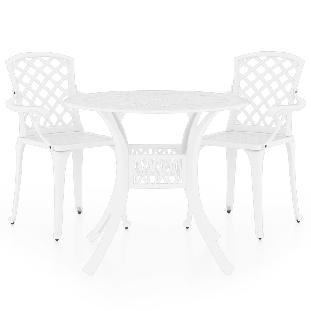 Bistro Set | White | Cast Aluminium | Medium | Decorative Inlays