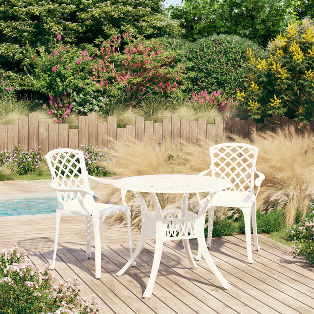 Bistro Set | White | Cast Aluminium | Medium | Decorative Inlays