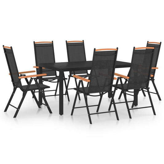 vidaXL 7 Piece Garden Dining Set Aluminium Black