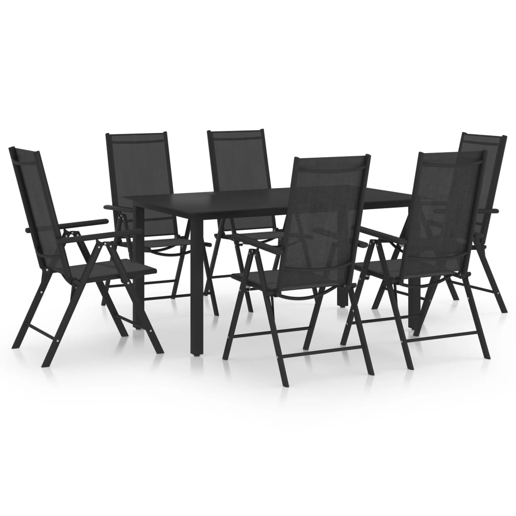 Dining Set | Black | Powder-coated aluminium, Textilene, Glass | Medium