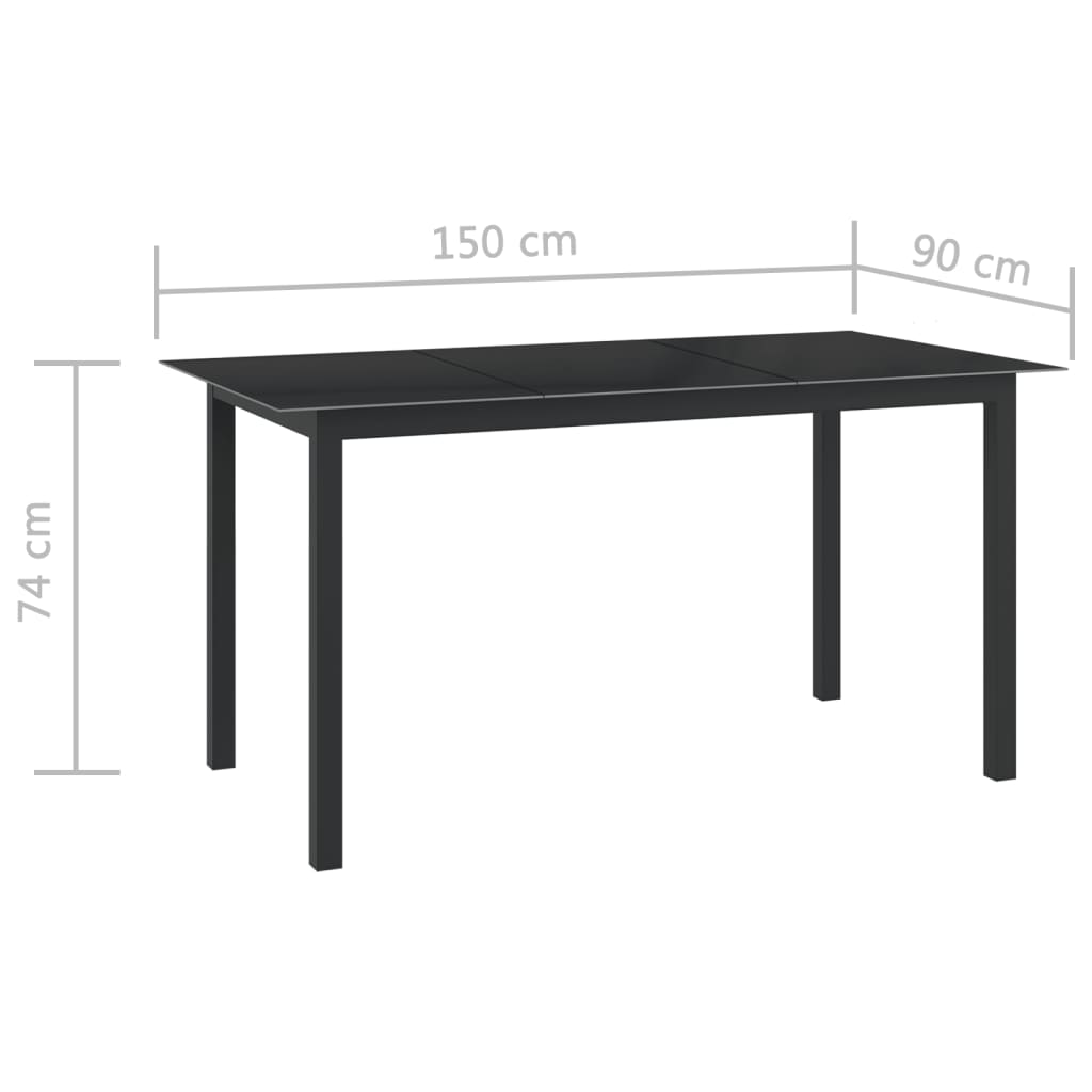 Dining Set | Black | Powder-coated aluminium, Textilene, Glass | Medium