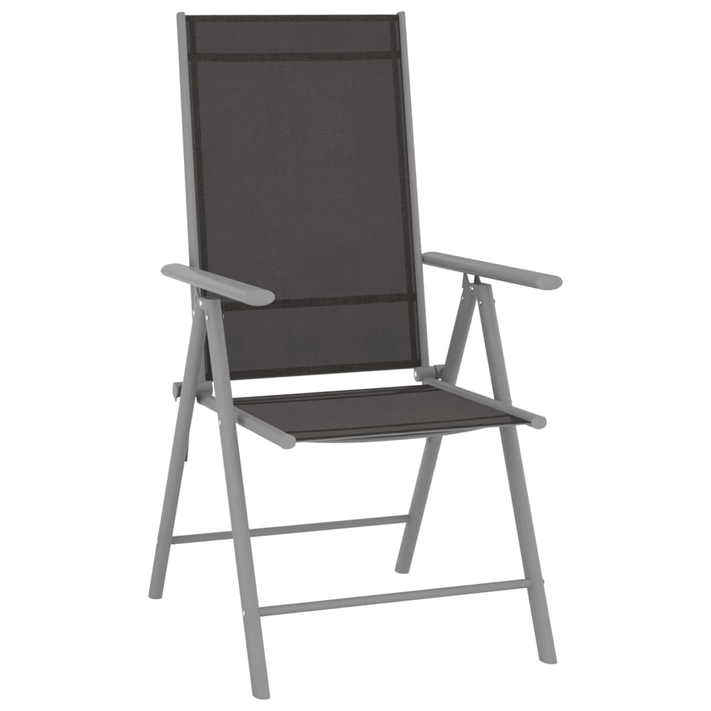 Dining Set | Silver and Black | Powder-coated aluminium, textilene, glass