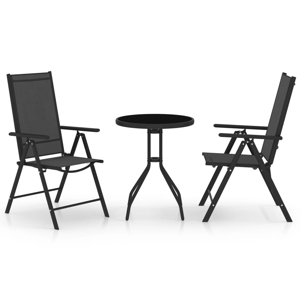 vidaXL 3 Piece Bistro Set Aluminium and Textilene Black