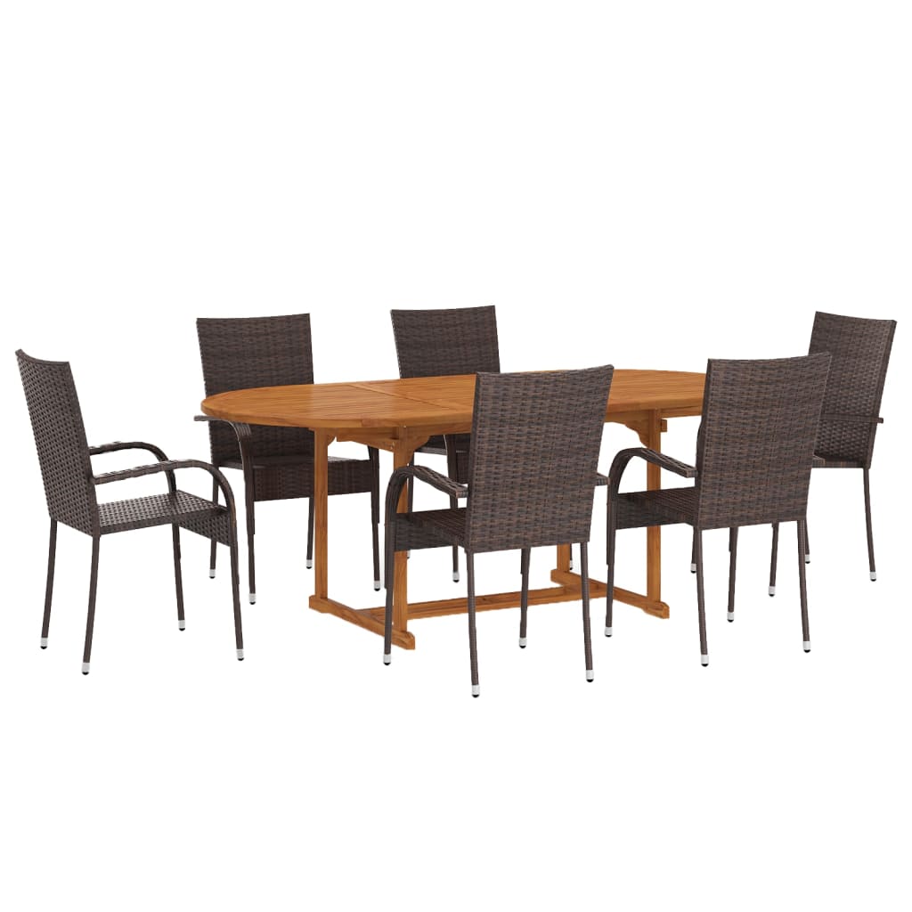 Dining Set | Brown | Solid Acacia wood | Medium | Stackable | Dining Set