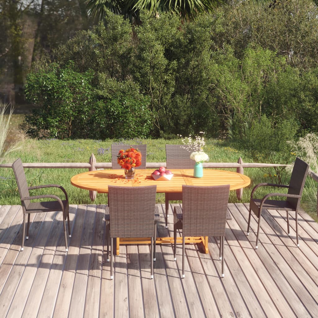 Dining Set | Brown | Solid Acacia wood | Medium | Stackable | Dining Set