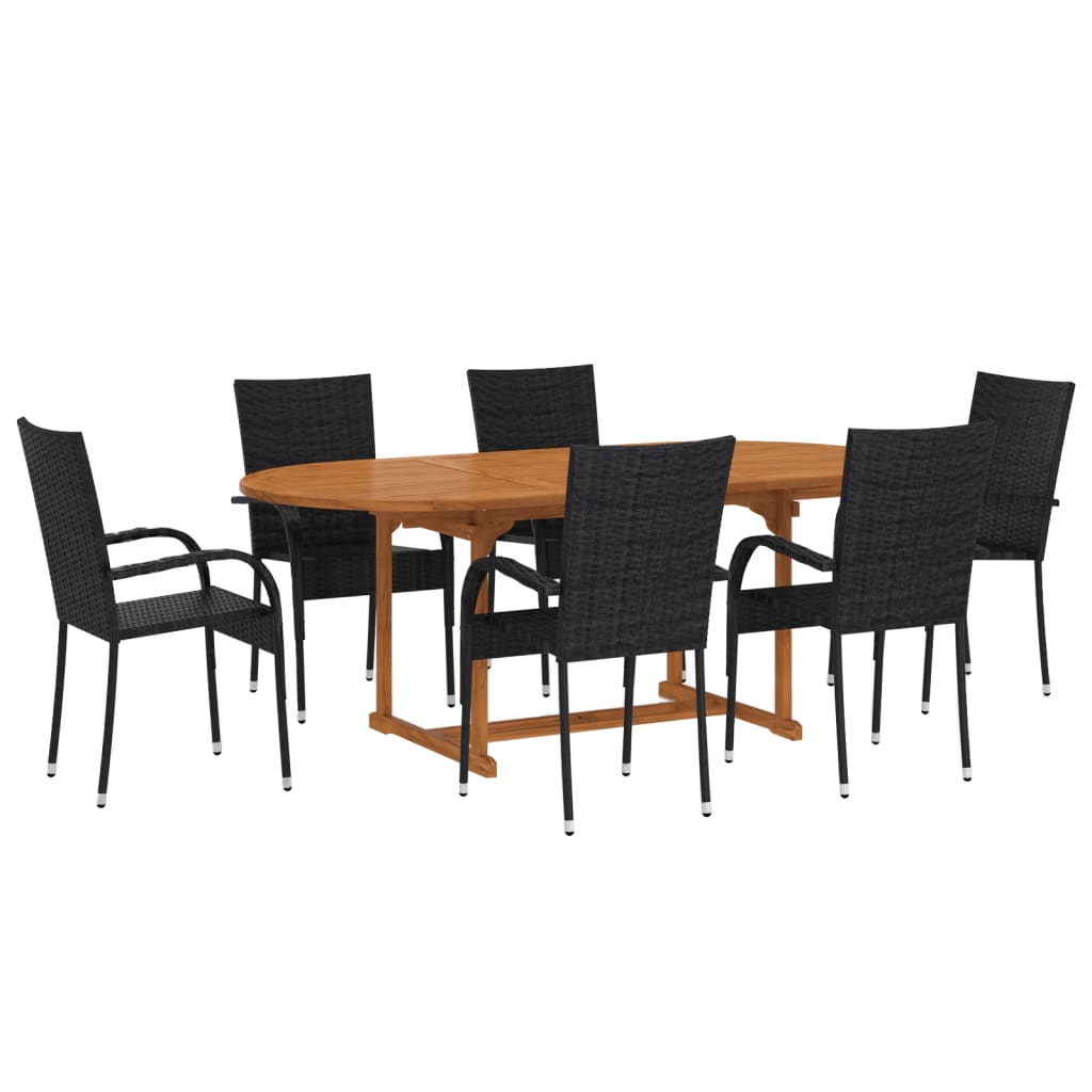 vidaXL 7 Piece Garden Dining Set Poly Rattan Black