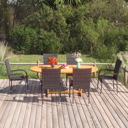 vidaXL 7 Piece Garden Dining Set Poly Rattan Black