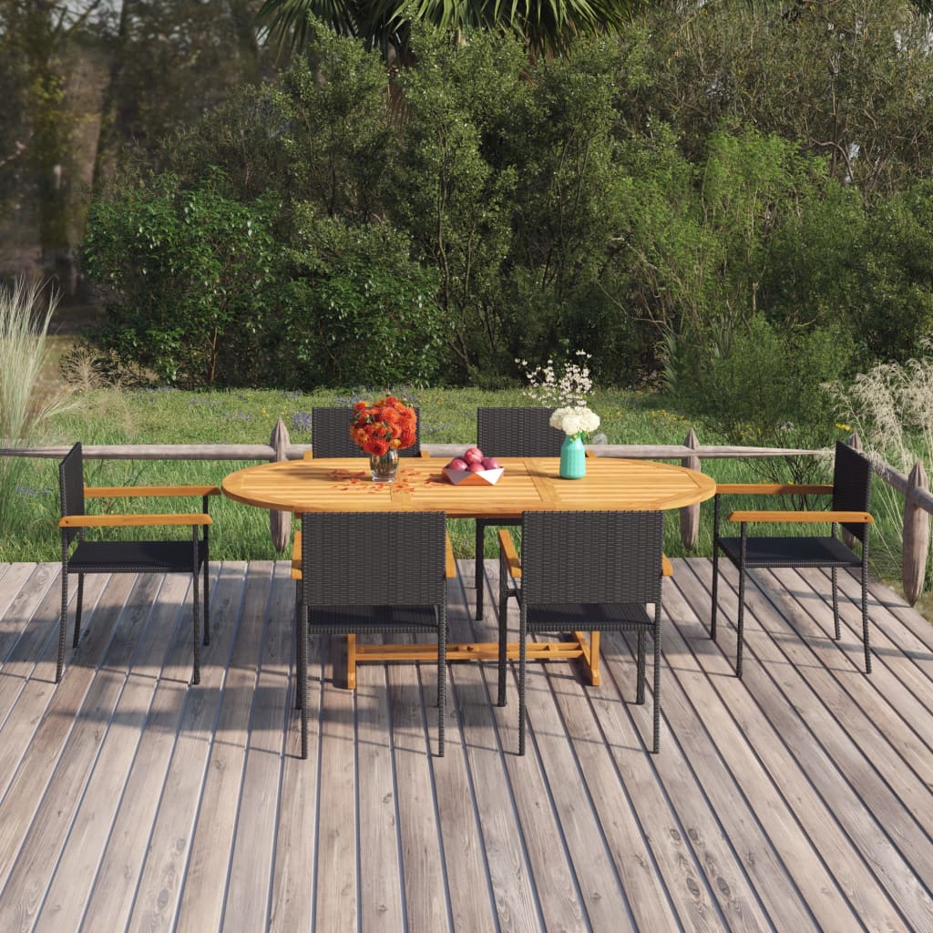 Dining Set | Black | Solid Acacia wood, PE rattan, Powder-Coated Steel