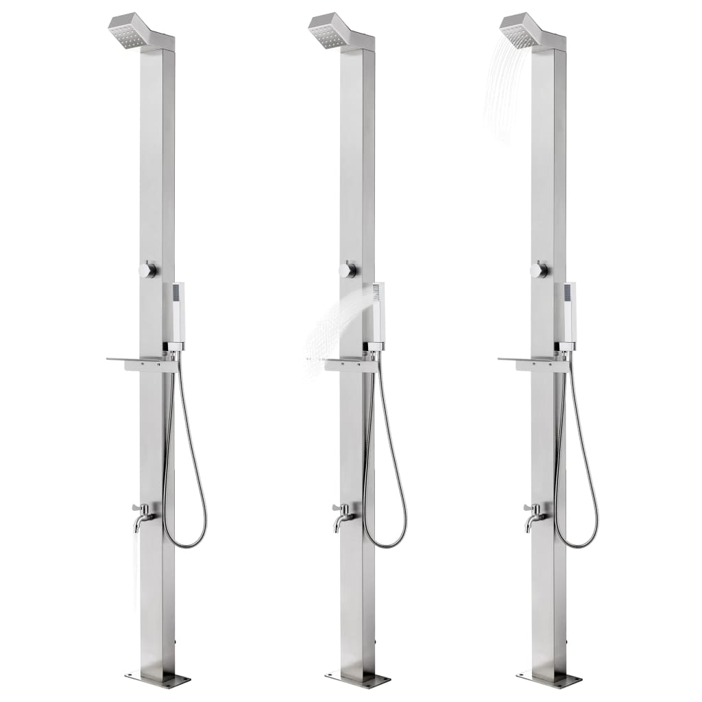 Garden Shower with Grey Base 225 cm Stainless Steel