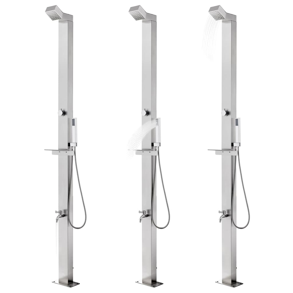Garden Shower with Grey Base 225 cm Stainless Steel