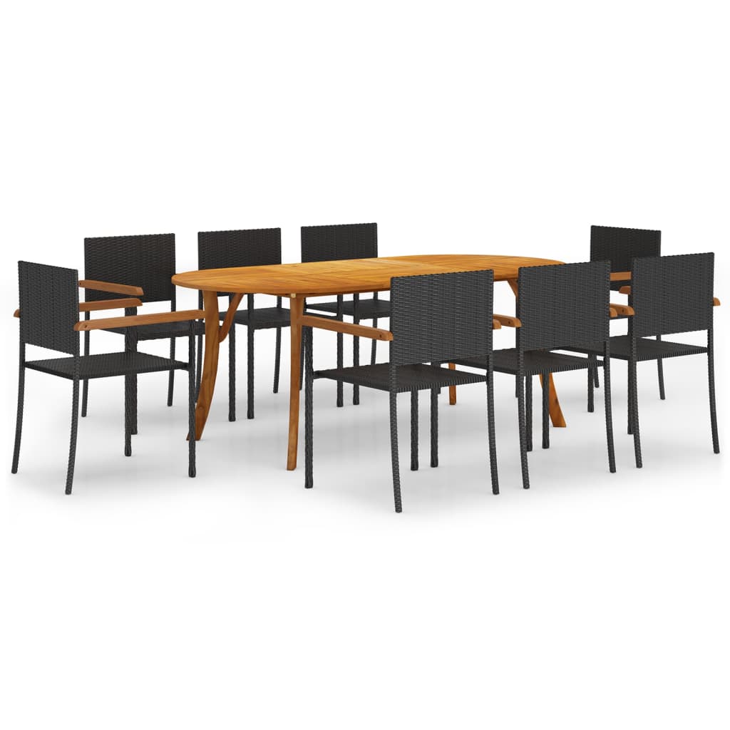 vidaXL 9 Piece Garden Dining Set Black