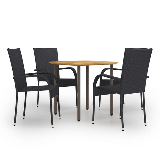 vidaXL 5 Piece Garden Dining Set Poly Rattan Black