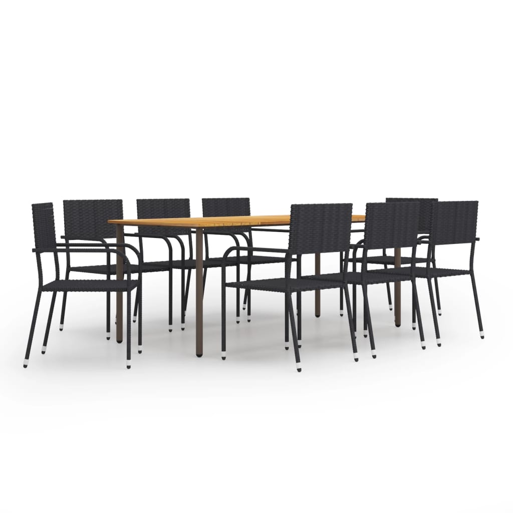 vidaXL 9 Piece Garden Dining Set Poly Rattan Black