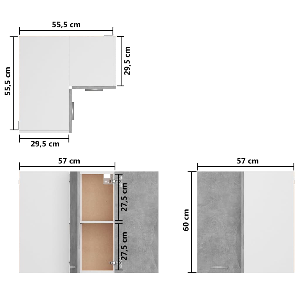 Hanging Corner Cabinet Lyon Concrete Grey 57x57x60 cm Engineered Wood