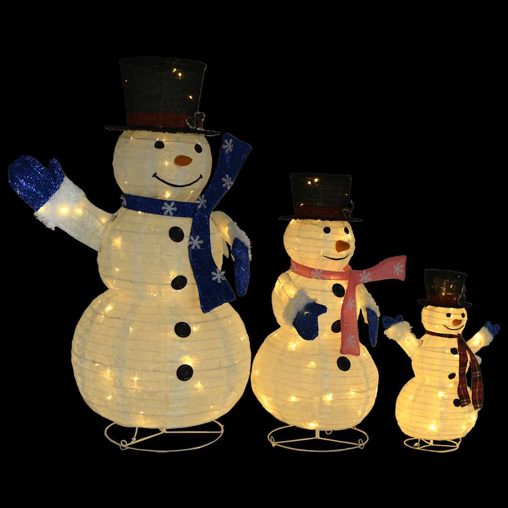 vidaXL Decorative Christmas Snowman Family Figures with LED Luxury Fabric