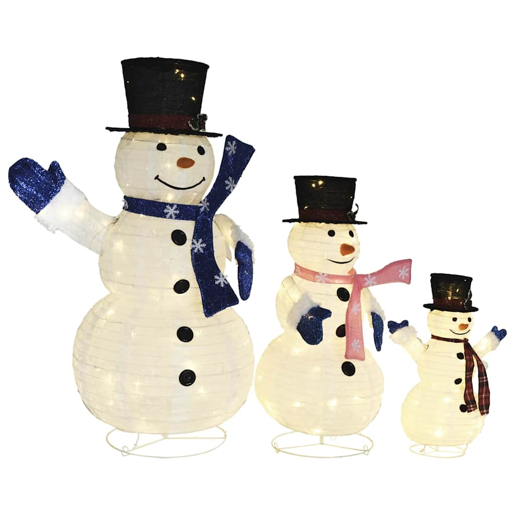 vidaXL Decorative Christmas Snowman Family Figures with LED Luxury Fabric