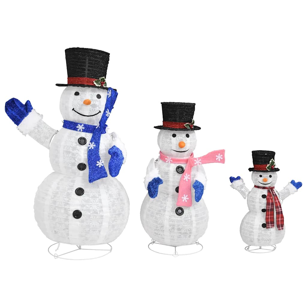 vidaXL Decorative Christmas Snowman Family Figures with LED Luxury Fabric