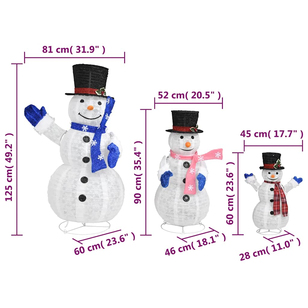 vidaXL Decorative Christmas Snowman Family Figures with LED Luxury Fabric