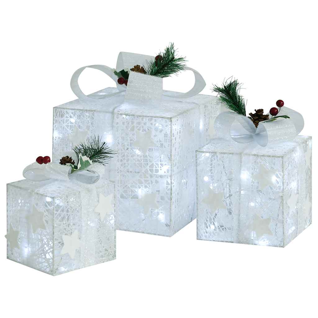 vidaXL Decorative Christmas Gift Boxes 3 pcs White Outdoor Indoor