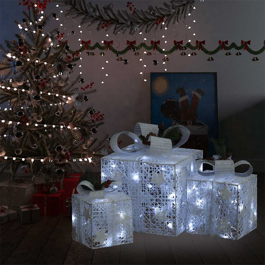 vidaXL Decorative Christmas Gift Boxes 3 pcs White Outdoor Indoor