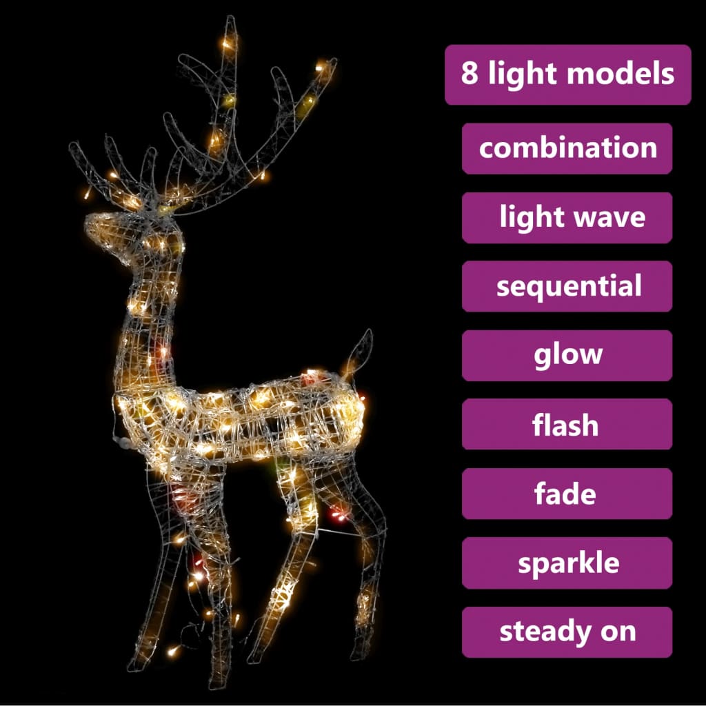 vidaXL Acrylic Reindeer Christmas Decoration 140 LEDs 120cm Colourful