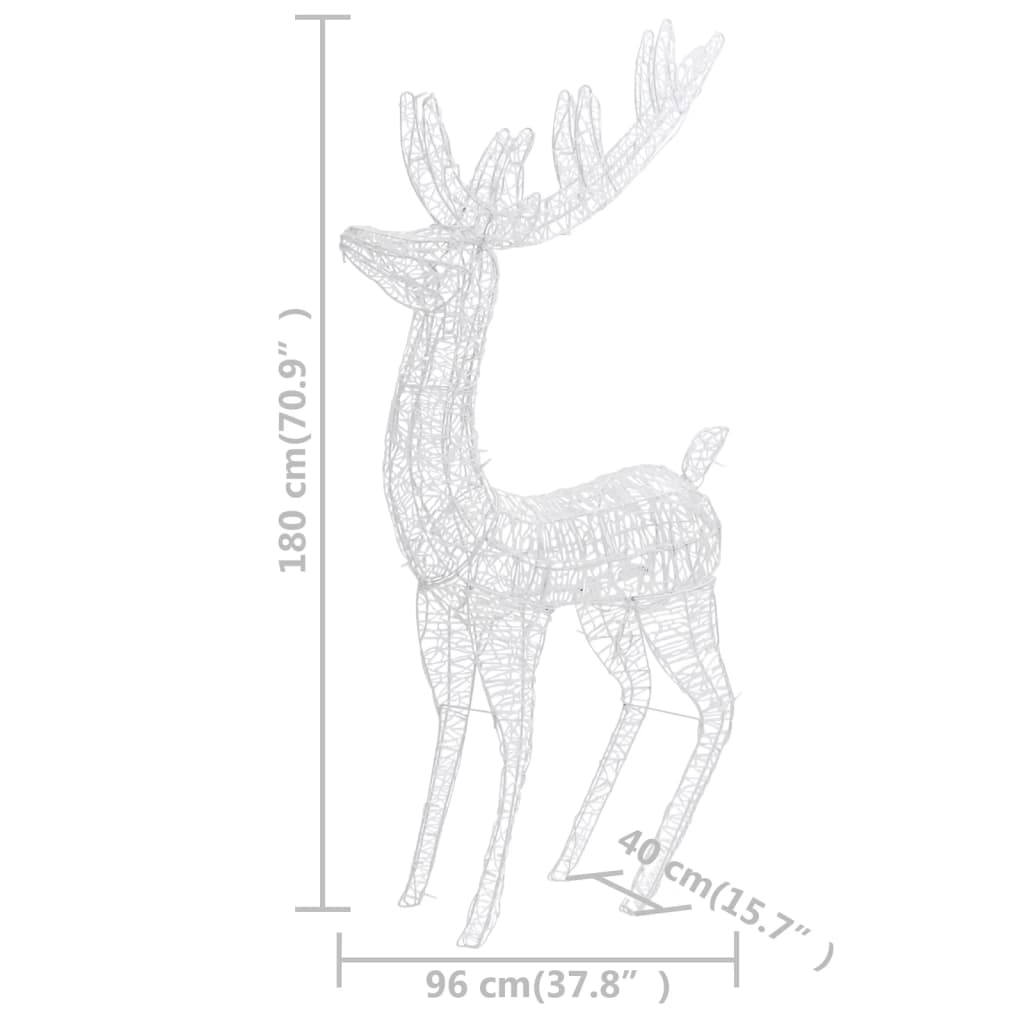 vidaXL XXL Acrylic Christmas Reindeer 250 LED 180 cm Warm White