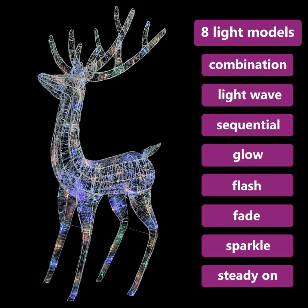 vidaXL XXL Acrylic Christmas Reindeer 250 LED 180 cm Colourful