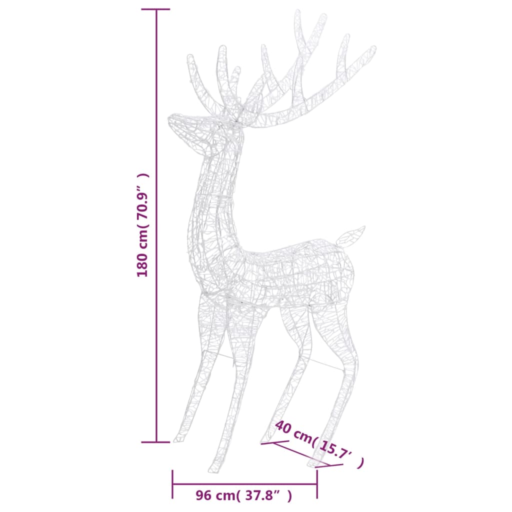 vidaXL XXL Acrylic Christmas Reindeer 250 LED 180 cm Colourful