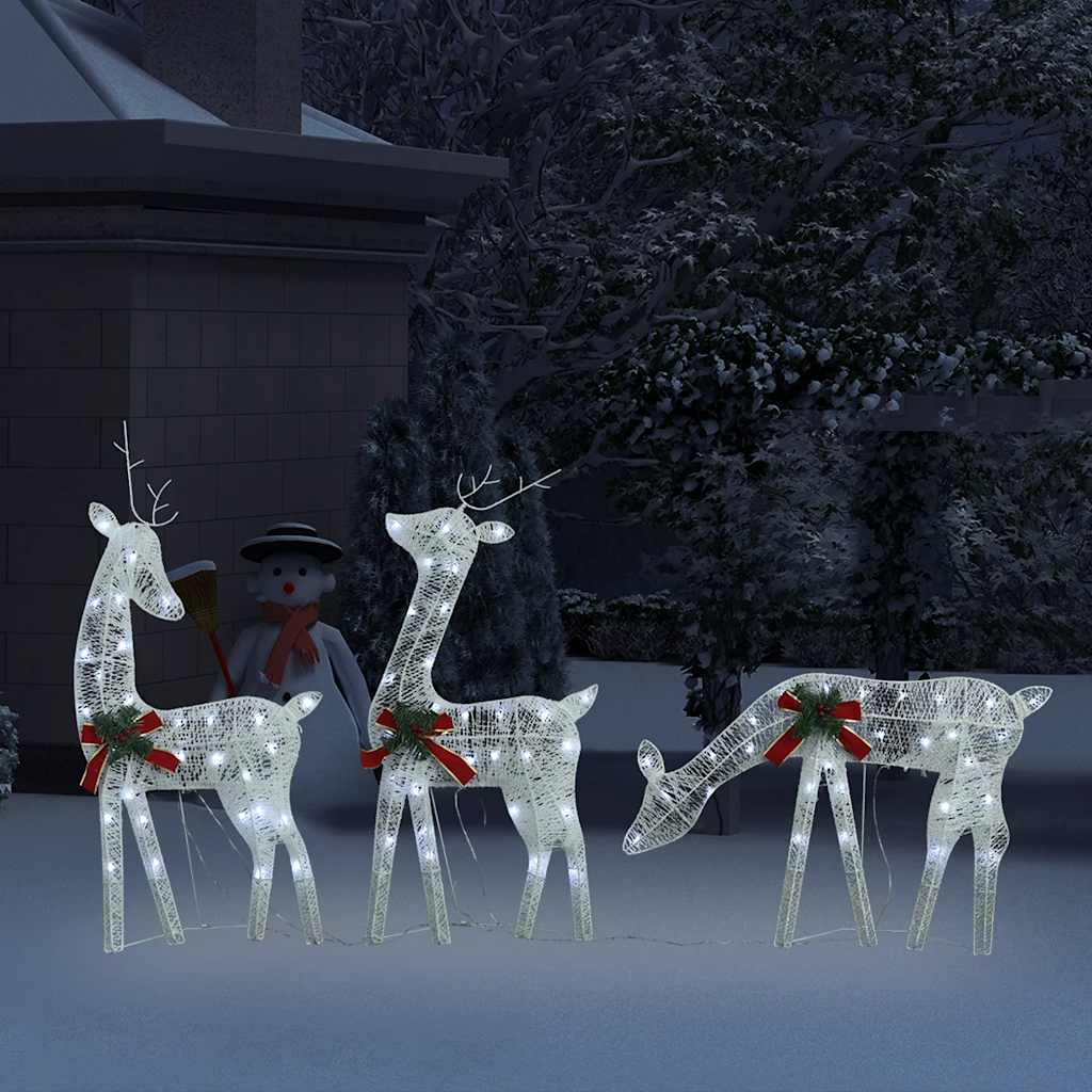 vidaXL Christmas Reindeer Family 270x7x90 cm White Cold White Mesh