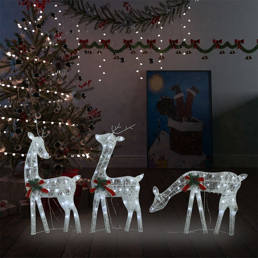 vidaXL Christmas Reindeer Family 270x7x90 cm White Cold White Mesh